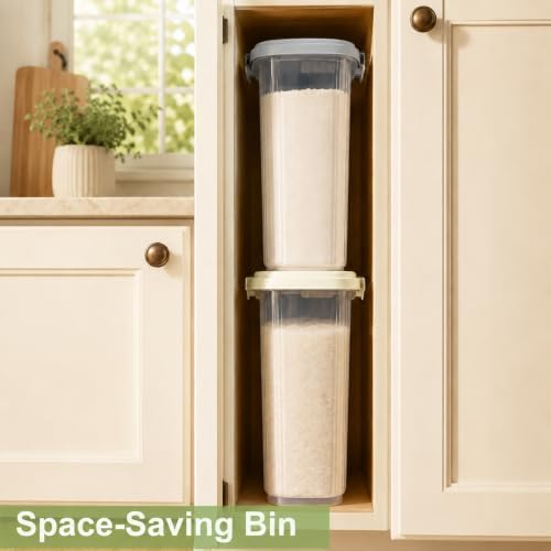 Rice Storage Container 15-20 Lbs, Tall Flour Bin Container with Scoop, Cup - Image 6