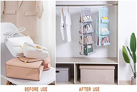 MURRI&MURRDI 1 Pack Hanging Handbag Organizer for Closet, Purse Storage Holder with 8 Easy Access Clear PVC Pockets, Purse Hanger for Wardrobe Space Saving Hanging Bags (Gray) - Image 5