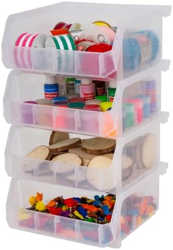 ReadySpace Medium-Wide Stackable Plastic Storage Bins, 4-Pack, Clear by Akro-Mils