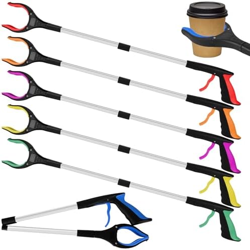 6-Piece Heavy-Duty Trash Collection Tool - 32-Inch Lightweight Telescopic Grabber Ergonomic Handle, Non-Slip Grip | Multi-Purpose Mobility Aid for Seniors by Tottist
