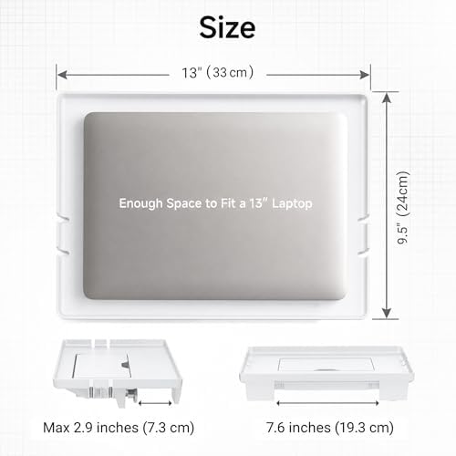 COOL-ANGLE Bedside Shelf for Bunk Bed & College Dorm, 13x9.5 Clamp-On Floating Nightstand with Hidden Storage & Cable Management, Fits Bed Rails up to 2.9", White - Image 2