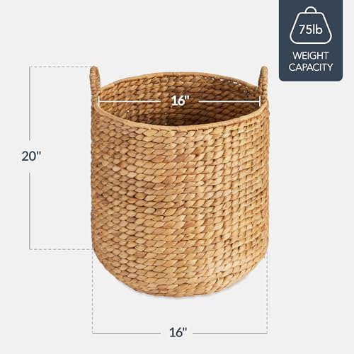Best Choice Products Round Storage Basket w/Handles, Handwoven Water Hyacinth, Plant Holder, Storage Organizer Tote Bin for Bedroom, Living Room, Bathroom - Natural - Image 2