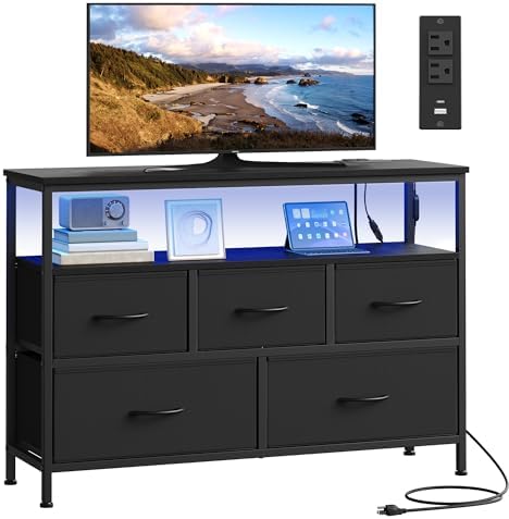 SONGMICS Dresser with App-Controlled LED Lights, 5 Fabric Drawers Dresser by SONGMICSbySONGMICSHOME