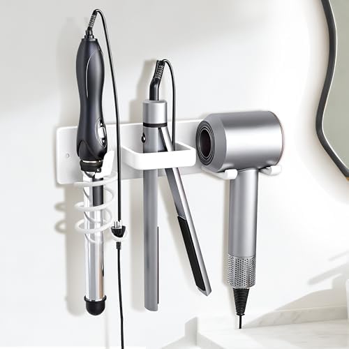Hair Dryer Holder Hair Tool Organizer Metal Wall Mount (White) by Dovyn