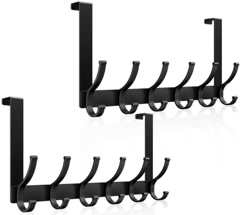 Optish Over The Door Hooks, Door Hanger Hooks for Hanging, Over The Door Towel Racks for Bathroom, Coat Rack Door Towel Hanger Towel Hooks (2Pack, Black) by Optish