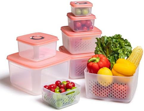 6-Piece Fruit Storage Containers for Fridge with Lids — BPA-Free Produce & Salad Keeper with Removable Colanders, Dishwasher & Microwave Safe, Multi-Size Meal Prep & Lettuce Saver by ANJUKE
