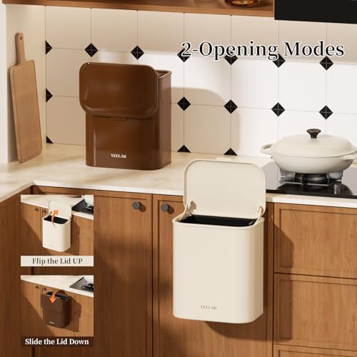 Space Saving Hanging Small Trash Can for Kitchen Cabinet, Bathroom or Office (White，2.1 Gallon (8L)) - Image 3