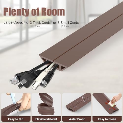 Eapele 4 ft Floor Cord Cover Heavy Duty Cable Protector, Cord Covers for Wires on Floor, Floor Cable Cover Easy to Unroll Prevent Trip Hazard for Home Office or Outdoor Settings (Brown) - Image 3
