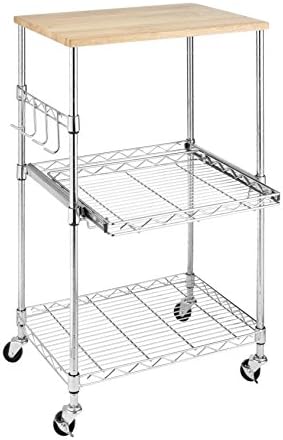 Whitmor Supreme Microwave Cart with Locking Wheels - Chrome with Food Safe Cutting Board 16 x 22.5 x 34 inches by Whitmor