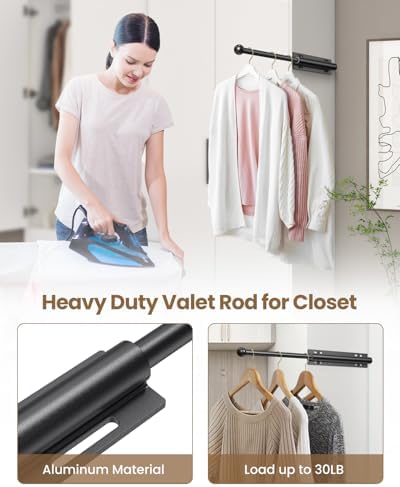 Supforce 12" Valet Rod for Closet Pull Out for Wardrobes RV, Matte Black - Image 4