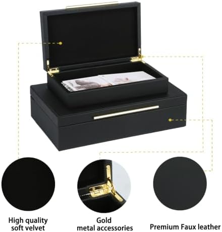 Black Decorative Storage Boxes with Lids, Faux Leather Keepsake - Image 4