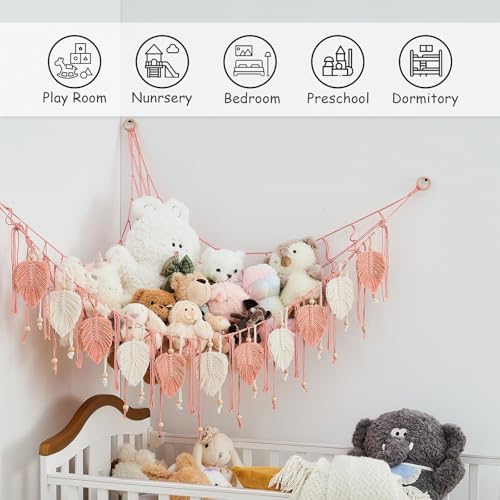 Pretty Jolly Stuffed Animal Hammock with Leaf Beads and Tassels - Image 3