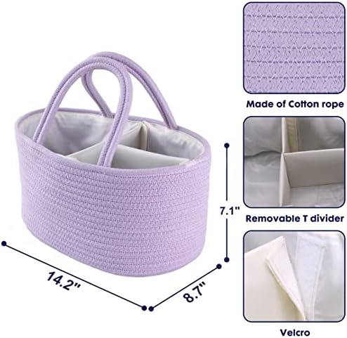 XUANGUO Cotton Rope Baby Diaper Caddy Organizer for Girls Purple Lavender - Image 2