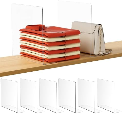 HBlife Acrylic Shelf Dividers for Closet Organization, 6 Pack 12 Inches [Extra Tall Version] Closet Dividers for Shelves, Clear Purse Organizer for Sweater, Shirts, Handbags in Bedroom and Office by HBlife