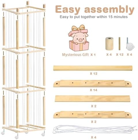 Stuffed Animal Storage, Wood Stuffed Animal Zoo Storage with Brake Wheels, Space Save Toy Organizer, Large Capacity Stuffed Animal Holder, Perfect for Nursery Playroom Kidroom Bedroom-54.3 Inch - Image 2
