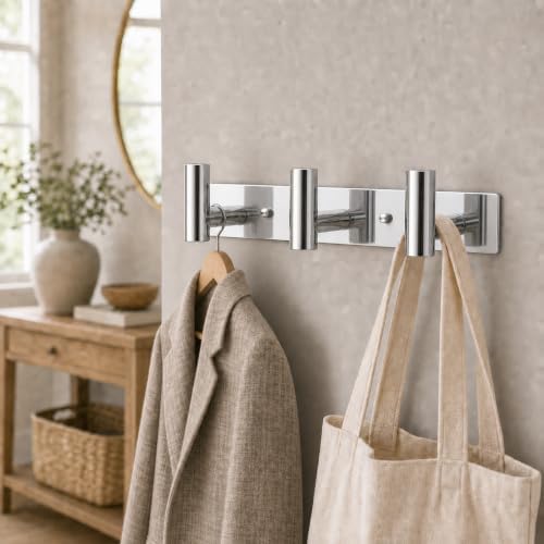 Wall Mounted Coat Rack-3 Hooks, Heavy Duty Stainless Steel Wall Hooks for Towel Coat Bag, Hat Rack Hanger Coat Hooks Towel Racks for Bathroom Entryway Kitchen Hotel (Glossy Chrome, 1 Pack) - Image 6