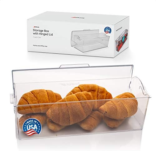 Pikanty Bread Box for Kitchen Countertop - 16 Inch Clear Plastic Storage Container with Hinged Lid, Keeps Loaves, Bagels, Buns, Rolls, Cookies and Crackers Fresh, Dishwasher Safe, Made in USA by Pikanty