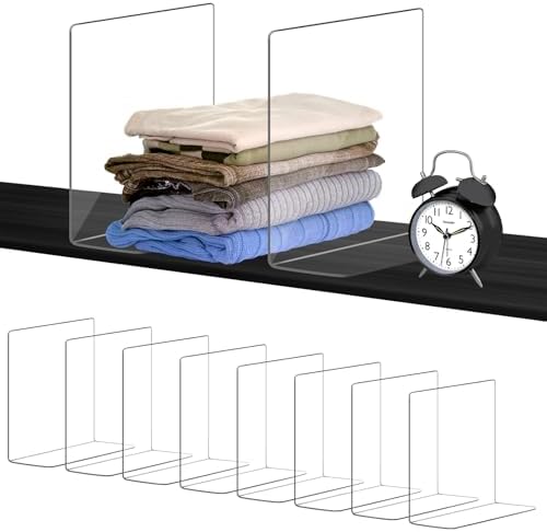 OKPOW Acrylic Shelf Dividers for Closet Organization: 12" Tall x 10" Deep Durable 8 Pack Clear Shelves Separators for Clothing Adjustable Purse Organizer by OKPOW