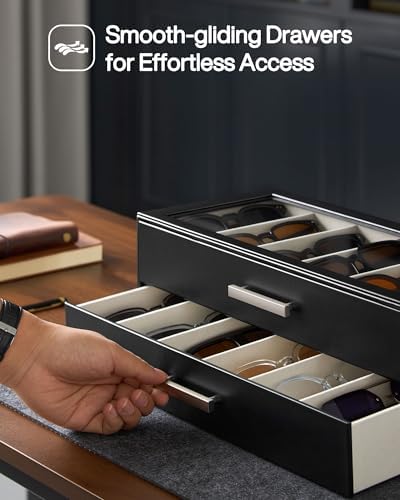 ProCase Sunglasses Organizer Box with Clear Glass Lid, PU Leather Eyeglass Storage Display Case for Men and Women - Image 3