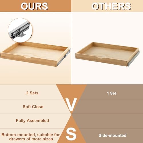 Menkxi 2 Set Wooden Pull out Cabinet Organizer Fully Assembled Slide out Pantry Drawer with Gentle Close Storage Shelf Tray for Base Kitchen Under Sink Bathroom Accessory(Wood Color,30'' X 21'' X 3") - Image 4