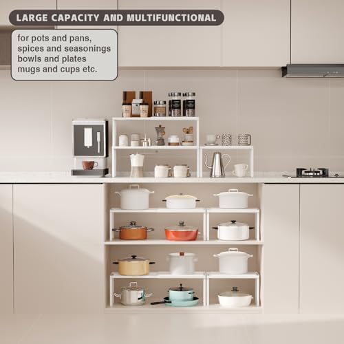 Magheo Expandable Kitchen Countertop Organizer, 1 Pack Stackable Cabinet Shelf Risers, Metal Spice Rack Heavy Duty Counter Organizer Storage for Kitchen, Pantry, Cupboard, Rv (8.7in Height,White) - Image 5