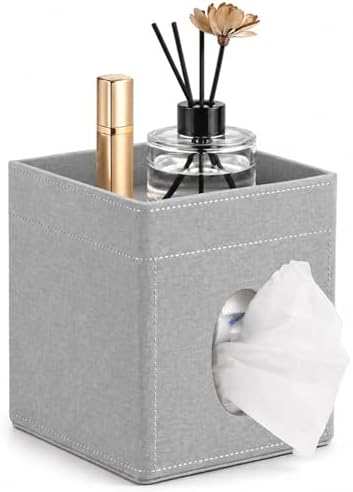 LAMOTI Tissue Box Cover Square with Storage, PU Leather Cube Tissue Holder by LaMOTI