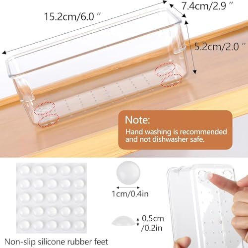 6Pcs Clear Plastic Drawer Organizers Tray 6" x 3" Storage Bins with 25Pcs Non-slip Pads for Makeup, Jewelries, Kitchen Utensils, Bathroom and Office - Image 2