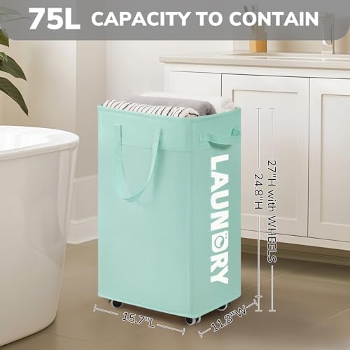 Goodpick 75L Rolling Laundry Basket with Removable Wash Bag for Living Room - Image 3