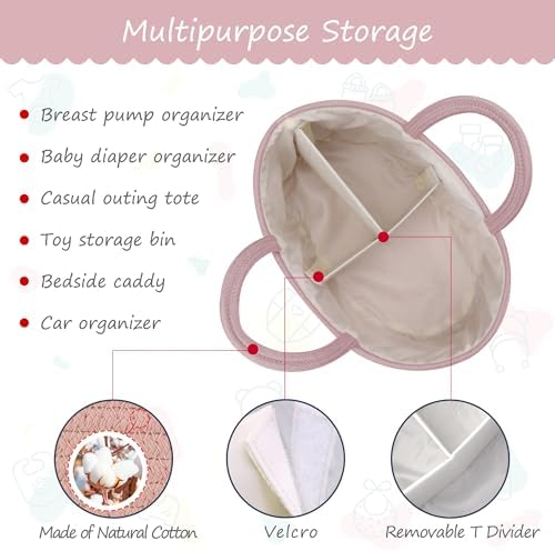 COMSE Baby Diaper Caddy Organizer for Girls, Cotton Rope, Dusty Pink - Image 6