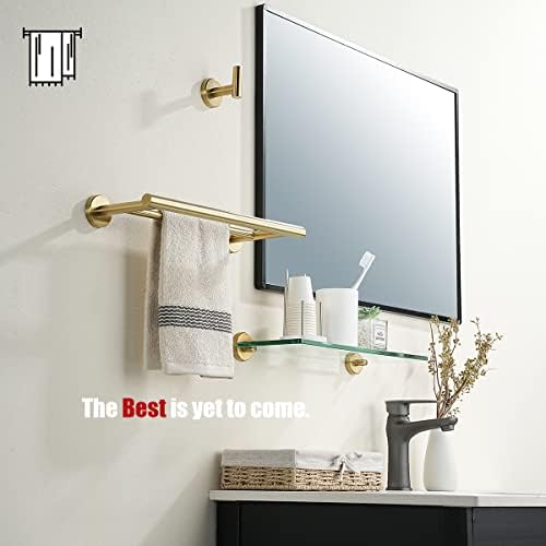 JQK Double Towel Bar Gold, 15 Inch 304 Stainless Steel Thicken 0.8mm Towel Rack Holder for Bathroom Washcloths and Hand Towels, Brushed Gold Wall Mount, Useable Length 12 Inch, TB100L12-BG - Image 4