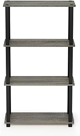 Furinno TURN-S-TUBE Storage Shelves, 4-Tier Book Shelf, Corner Shelf, Toolless Open Shelves, for Organization and Storage, Living Room, Garage, Home Office, French Oak - Image 4