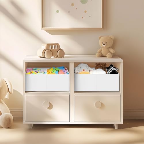 DIMJ Large Closet Shelf Organizer Bins 4 Packs with Handles and Divider, Fabric Trapezoid Storage Baskets, Foldable Clothes Containers Box for Shelf, Towel, Book, Toy, Purse, Hats, White - Image 6