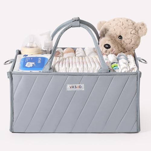 Baby Boy Essentials Diaper Caddy Organizer – Portable Storage Basket with Shoulder Strap & Stroller Hooks, Splashproof Quilted Nursery & Car Tote, Baby Gifts for Baby Shower, Classic Blue by VKSAO