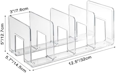 Lawei 4 Pack Acrylic File Sorter, 4-Section Clear Desktop File Folder Holder Organizer, Thick Office Storage Stand Rack for Book, Envelopes, Mail, Document, Notebook, Binder, Purse, Clutch Divider - Image 2