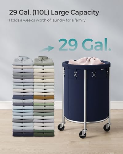 SONGMICS Laundry Basket with Wheels, 29 Gal., Steel Frame, Removable Bag - Image 3