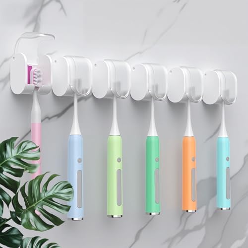 6 Pcs Toothbrush Holders Wall Mounted, Single Slot Design, Shower Self Adhesive Wall Mounted Toothbrush Holder with Cover, Waterproof and Dustproof, Suitable for Bathroom, Family, Travel (Transparent) by LUWUIDEN