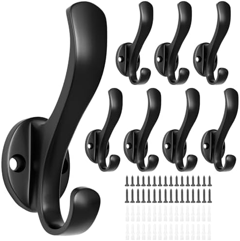 Coat Hooks Heavy Duty - Easy to Install Metal Towel Hooks Screw-in Wall Hooks for Hanging Hat, Towel, Key, Robe, Scarf, Bag, Cap (8 PCS Black) by Ruiziiz