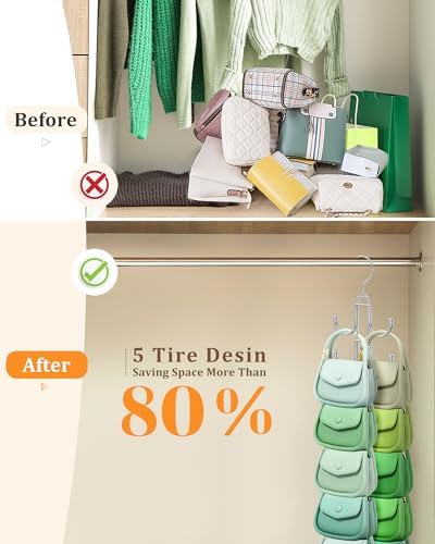 Purse Hanger for Closet,360 Degree Purse Bag Organizer Handbag with 10 Hook - Image 2