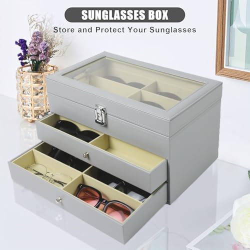 Sunglasses Organizer 18/20 Slots, Multiple Pairs Glasses Storage Case Leather Eyeglasses Display Box for Women Men - Image 2