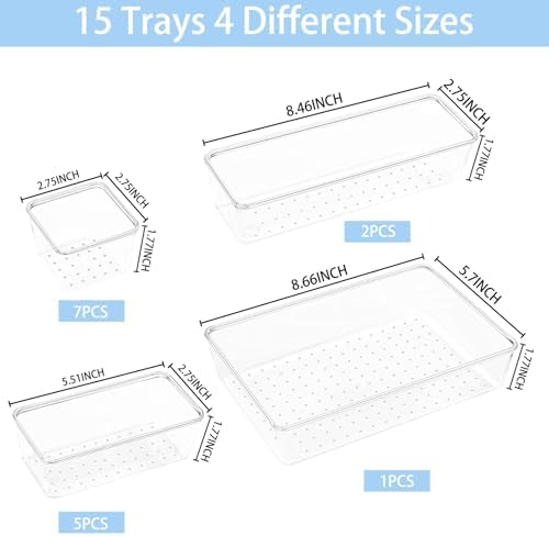Manalete 15 Pcs Clear Plastic Drawer Organizer, Makeup & Vanity Organizer - Image 2