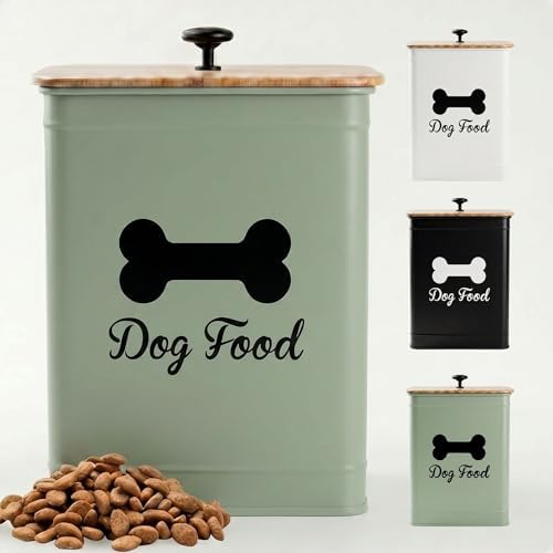 Metal Dog Food Container 5-7lb, 25 Cup w/ Airtight Bamboo Lid, Metal Handle by HBDesignCo