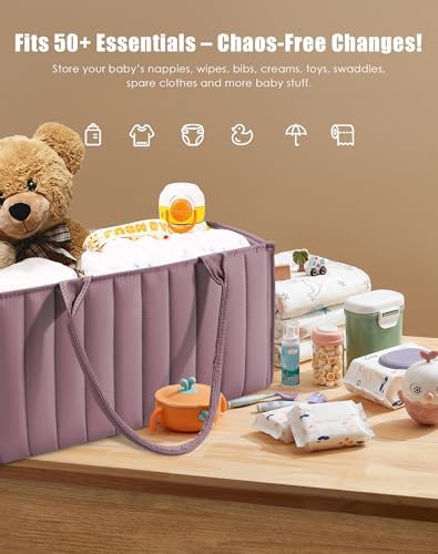 SWEET DOLPHIN 2-Pack Baby Diaper Caddy Organizers, Stylish Storage Baskets for Newborn Essentials, Diaper Station & Car Travel, Value Bundle for Baby Shower Gifts & Registry Must-Haves - Tan - Image 3
