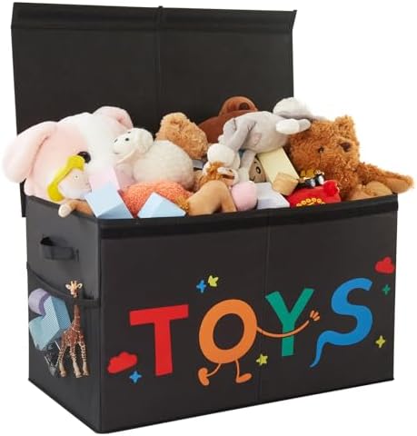 Large Toy Box with Lid,Collapsible Toy Storage with Dividers,Black by Uniency