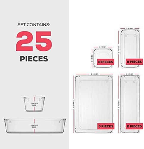 Seseno 25 PCS Clear Plastic Drawer Organizers Set, 4-Size Versatile Bathroom and Vanity Drawer Organizer Trays, Storage Bins for Makeup, Bedroom, Kitchen Gadgets Utensils and Office Accessories - Image 2