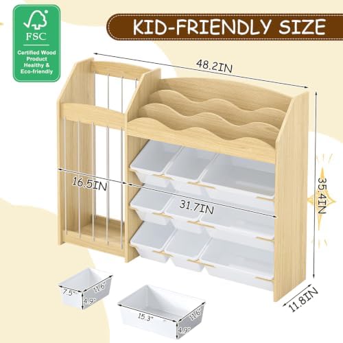 EXPERLAM Toy Storage Organizer, Scalloped Bookshelf, Plush Holder, 9 Bins - Image 2
