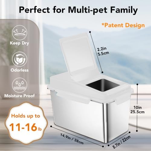 Newget 11 lb Stainless Steel Dog Food Storage Container with Scoop, White - Image 2