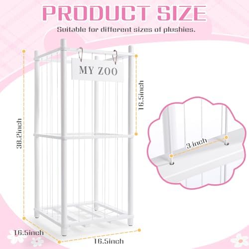 GLDZI Stuffed Animal Storage Zoo, Wooden Stuffed Animal Organizer with Elastic Cords for Boys Girls, Space Saving Toy Plushies Storage Holder for Playroom, Bedroom, Living Room (White, Small) - Image 2