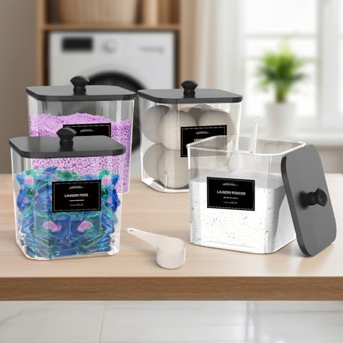 COAZEX 4 Pack Clear Laundry Pods Container Black Lids Scoops & Labels - Image 5