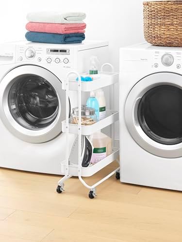 Whitmor 3-Tier Slim Cart - Kitchen, Pantry, Bathroom Rolling Storage Cart - White by Whitmor