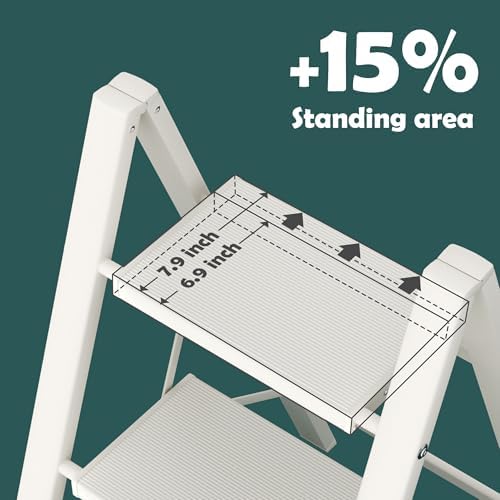 Taranta 2 Step Stool Foldable,Aluminum Step Ladder-White - Image 3